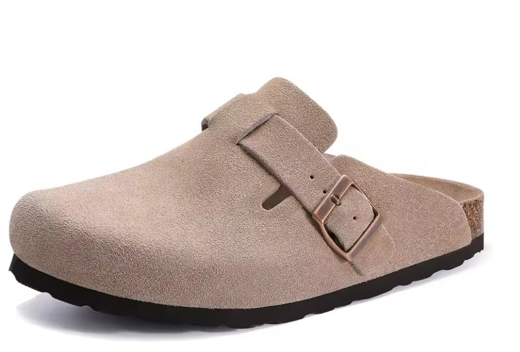Komfort Suede Clogs – Beige Slip-ons med Spænde