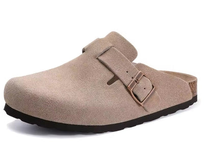 Komfort Suede Clogs – Beige Slip-ons med Spænde