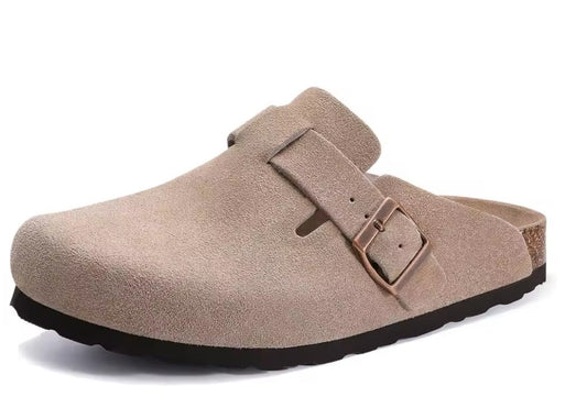 Komfort Suede Clogs – Beige Slip-ons med Spænde