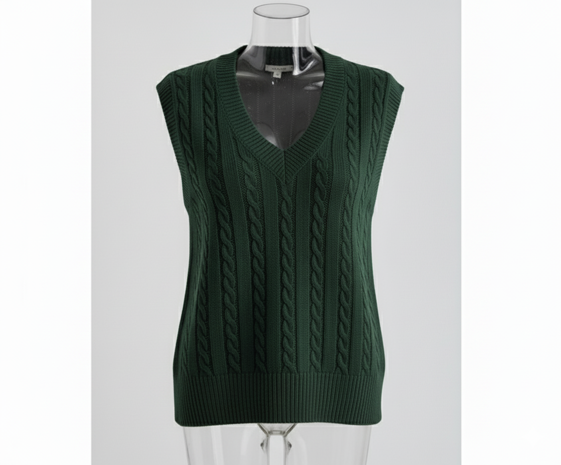 Marineblå Cable Knit Sweater Vest - Tidløs Chic til Enhver Anledning