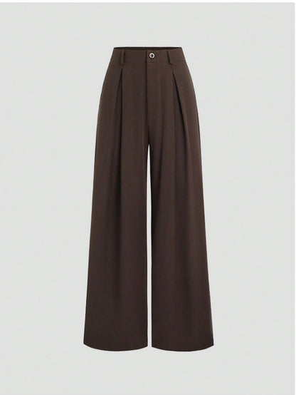 Elegant Wide-Leg Bukser – Tidløs Komfort i Mørk Brun