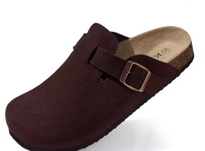 Komfort Suede Clogs – Beige Slip-ons med Spænde